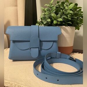 Senreve Aria belt bag crossbody pebbled Santorini blue
